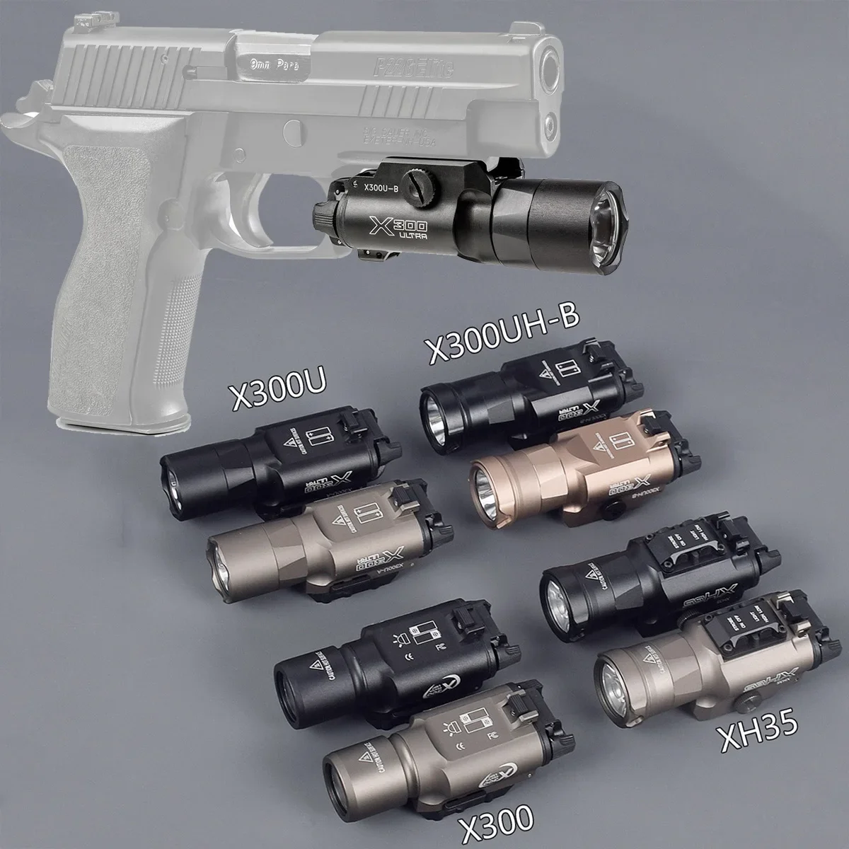 Tactical Surefir X300 X300U Ultra XH35 X300UH-B Pistol Scout Light Airsoft Weapon Gun Light Strobe LED Flashlight Fit 20mm Rail