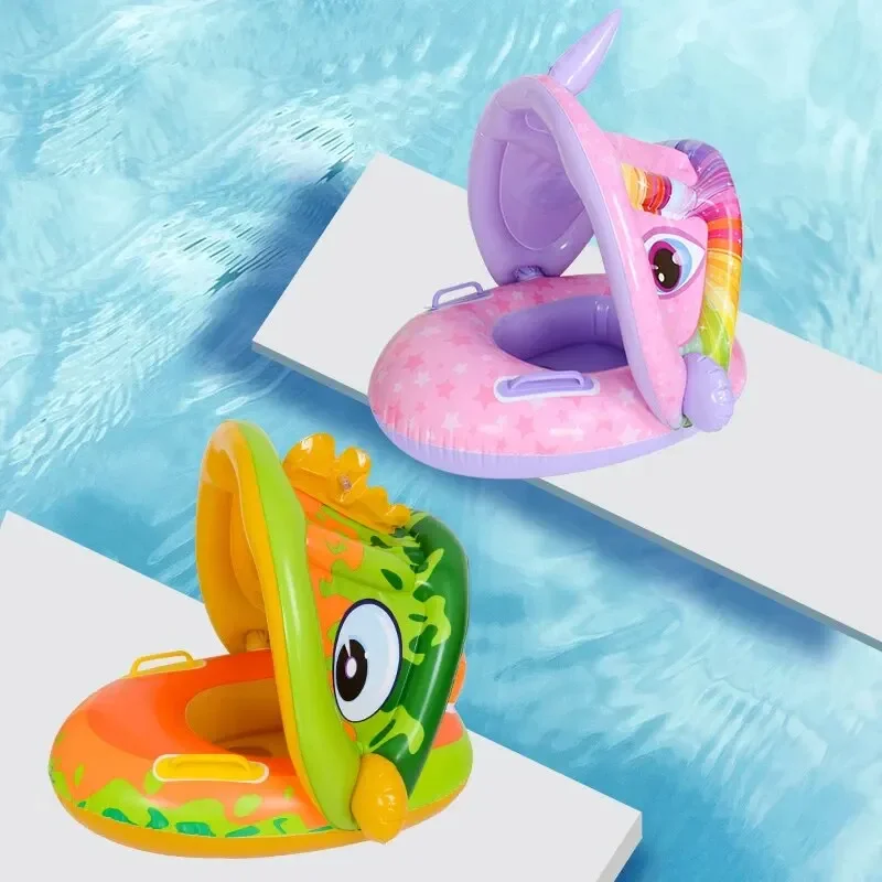 Children's Seat Bao Bao Swimming Seat Boat With Armrest Thickened PVC Cartoon Removable Sunshade Floating Ring