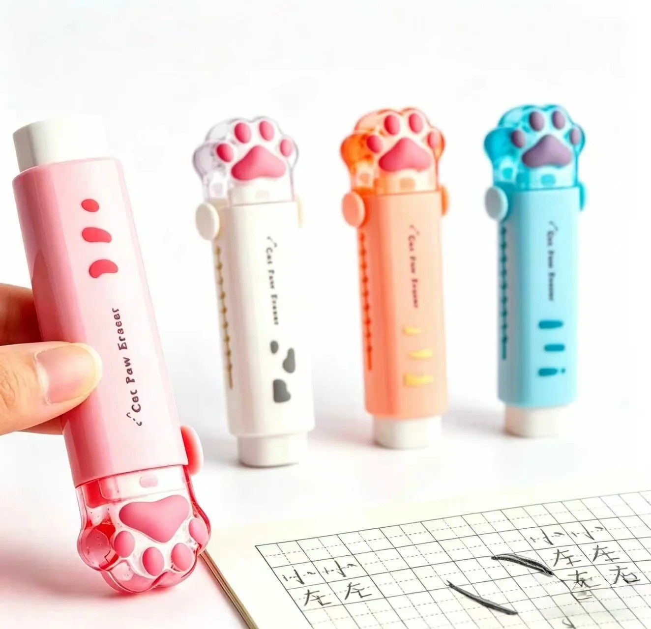 Cute cat paw retractable eraser, suitable for students schoo