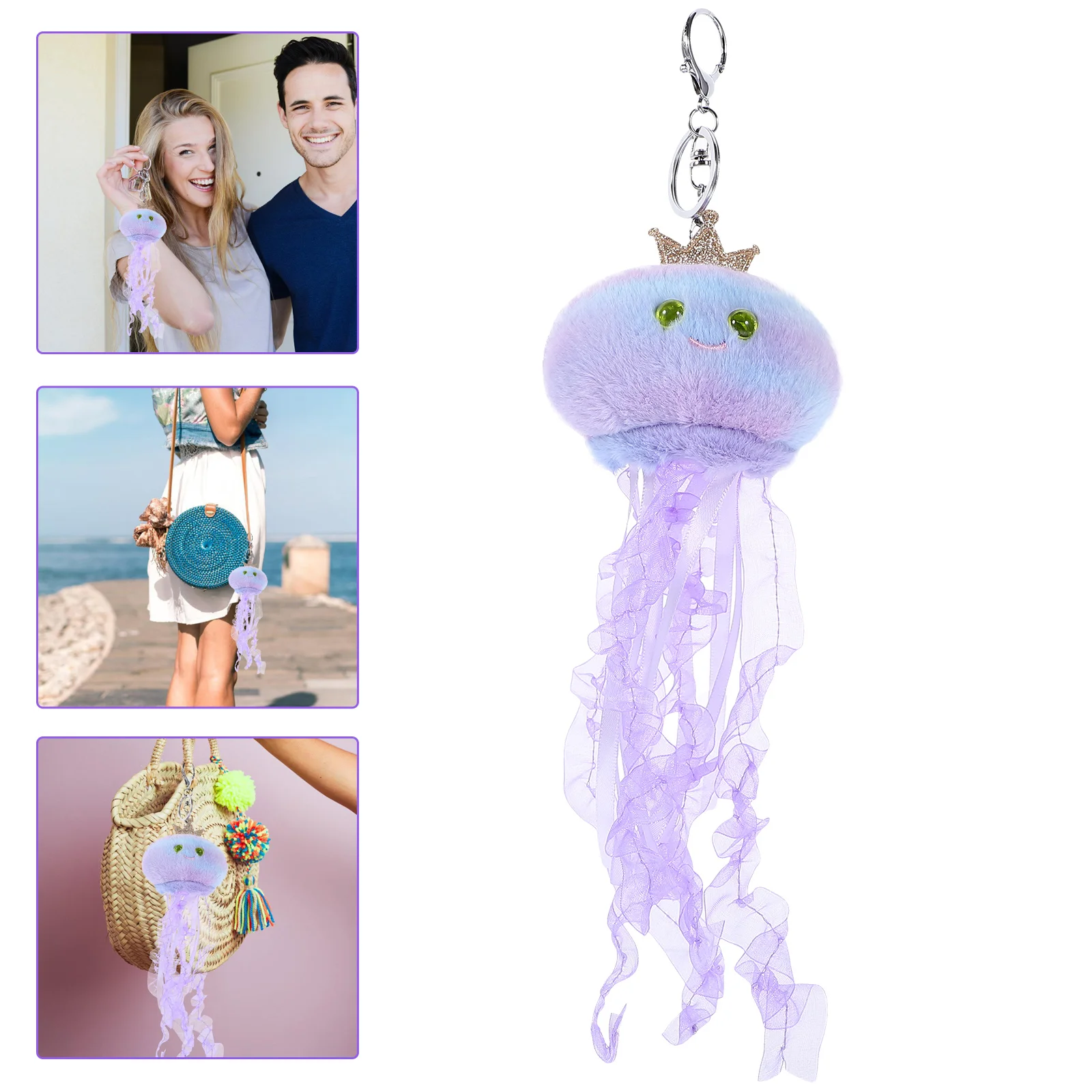 

Jellyfish Keychain Rings Backpack Pendant Cartoon Octopus Charm Ribbon Plush Charms Decor Keychains Ornament