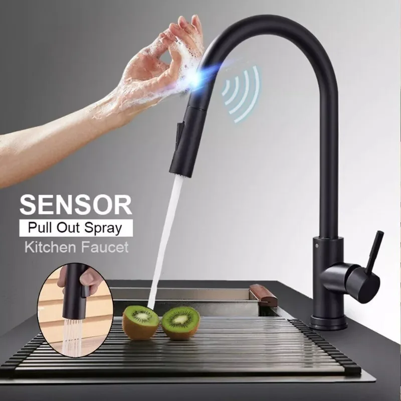 

Black Pull Out Sensor Kitchen Faucet Touch Control Faucet 2 Function Mixer For Sink Tap Sprayer Single Handle Mixer Tap