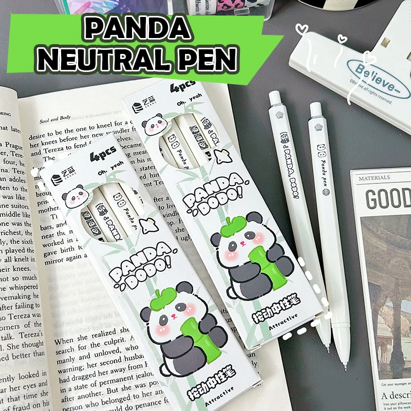 4Pcs Cartoon Cute Panda Gel Pen Creative Quick Drying Neutral Pen Pressing Pen Children School Stationery Birthday Gifts