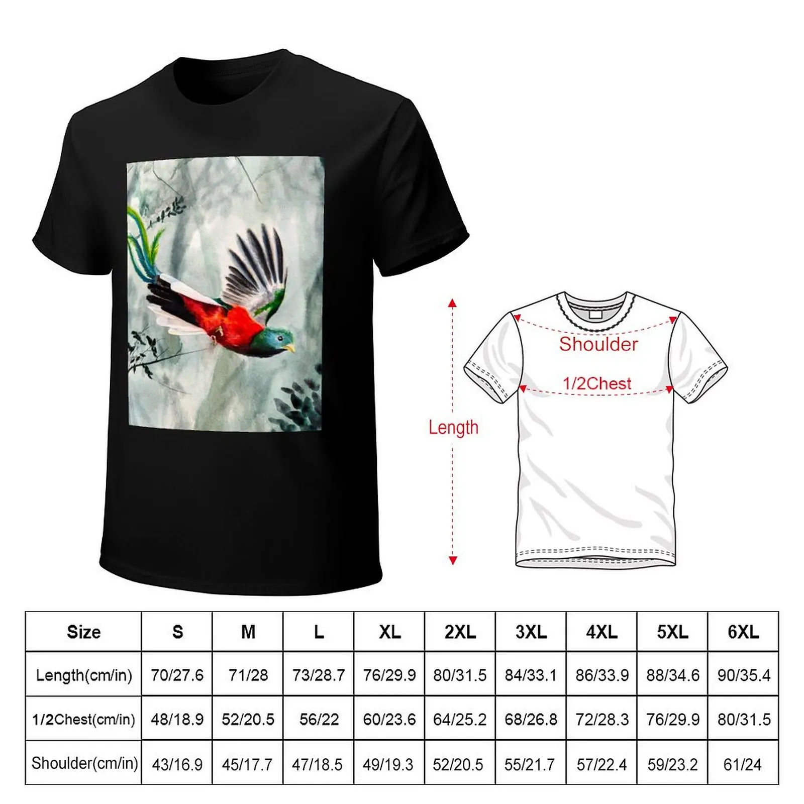 Quetzal Flying in Misty Forest T-Shirt Work Daily Short Sleeve Top