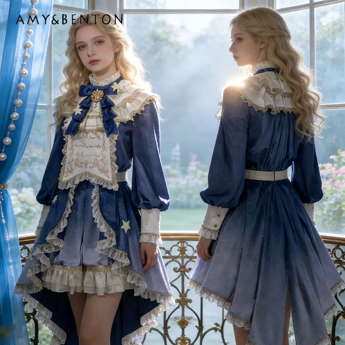 

Милый дворцовый стиль, Лолита, принц, карнавальный костюм, тяжелое готическое ретро-вышитое платье с длинными рукавами, нерегулярное платье, шорты для женщин