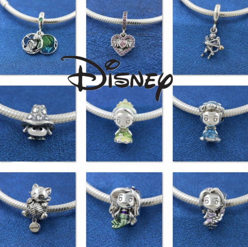 

2025 New Disney 925 Sterling Silver Bracelet Mermaid Beaded Cute Fashion Bracelet Loose Beads DIY Jewelry Accessories Pendant