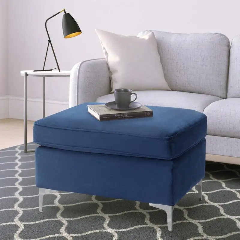 

Blue Rectangle Ottoman - Stylish Upholstered Footrest for Living Room or Bedroom, Cozy Home Decor Essential, Versatile