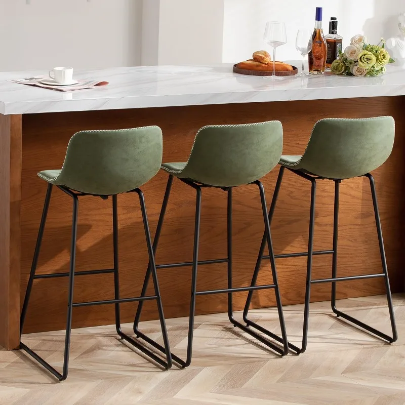 

Green Bar Stools Set of 3, 30 Inch Counter Height Bar Chair with Metal Legs Faux Leather BarStools for Kitchen Island Modern