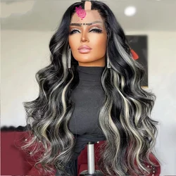 V Part Wig Body Wave Highlight Grey Wigs No Glue No Leave Out Human Hair Gray and Black Ombre U Part Wigs Beginner Friendly