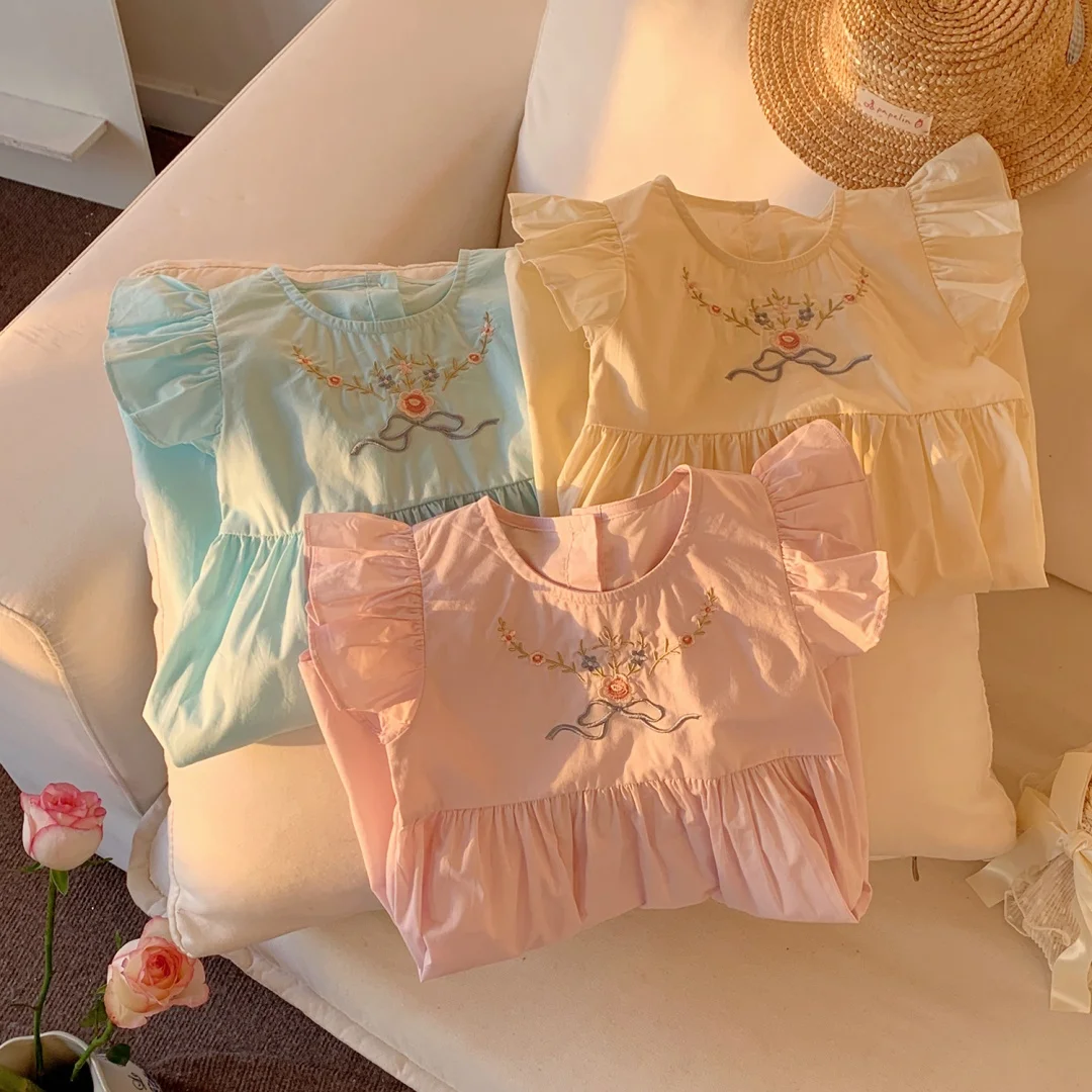 HOT French Embroidered Flower Girls Vest Dress Sweet Summer 2026 Style Fairy Tale Princess Skirt for Kids Baby Princess Gown