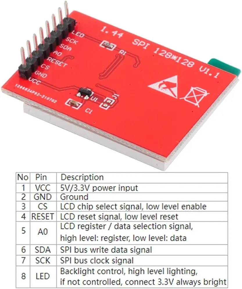 Modulo schermo LCD TFT da 1,44 pollici 3.3V RGB 65K 128x128 4 fili SPI ST - 7735S per scheda di sviluppo Arduino 2560 ESP32