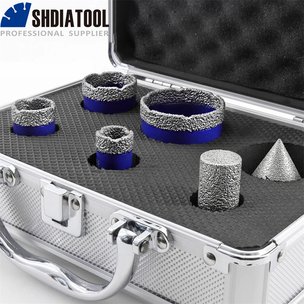 SHDIATOOL Diamond Drilling Milling Bits Kit M14 with Box Dia20/25/35/50mm Core Drill Crown+20mm Finger Bit+50mm Chamfer Tile