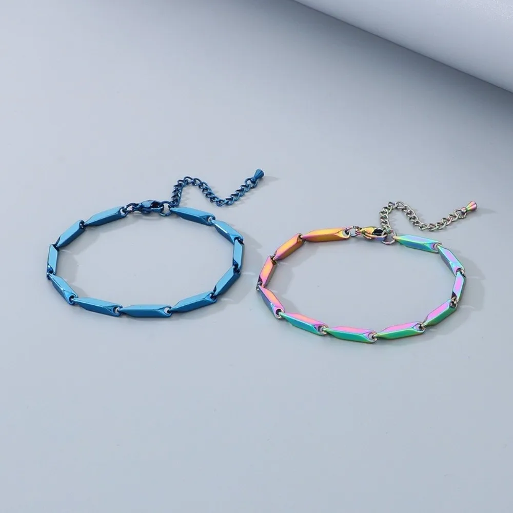 Retr Stainless Steel Steel Chain Punk Style Chain Link Melon Seed Chain Bracelet Simple Design Bamboo Leaf Chain for Men