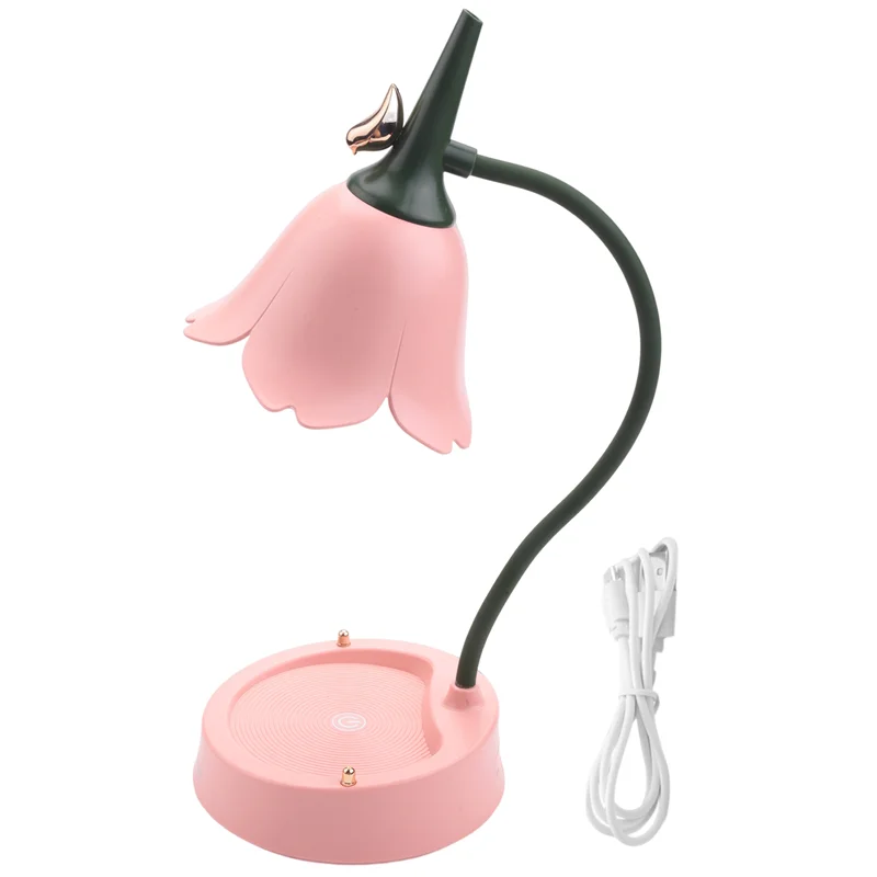 【Must-Haves】2X Flower LED Desk Lamp Student Bedroom Lighting Contact Reading Eye Protection USB Flower Lampshade Table Light, Pi