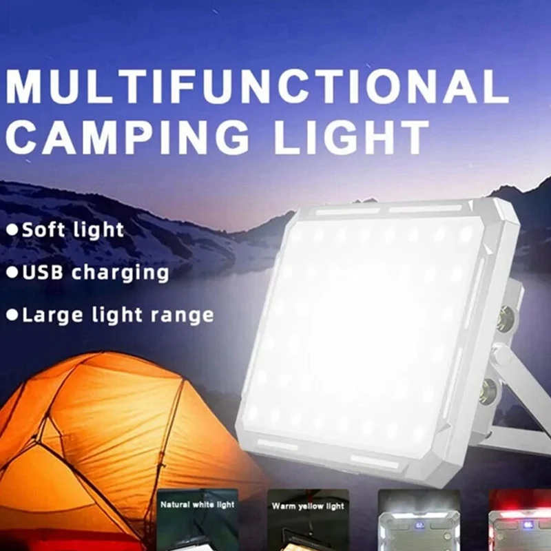 LED Camping Tent Light Rechargeable Searchlight Silver-White Outdoor Emergency Lighting Waterproof Hanging Night Lamp