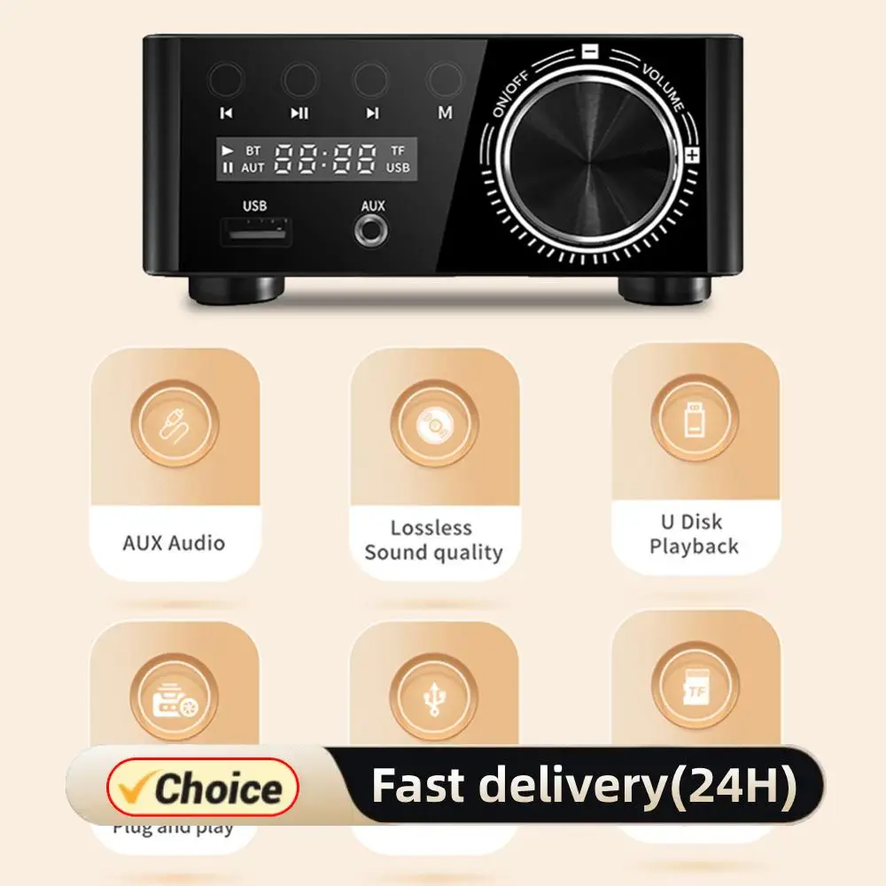 

Цифровой усилитель класса D CS8673E 50Wx2 Усилитель мощности звука с цифровым дисплеем Bluetooth-совместимый 5,0 AUX TF Домашний кинотеатр