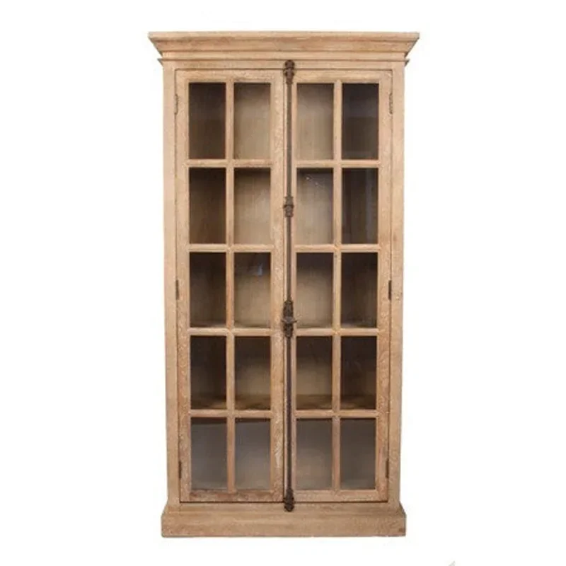 American solid wood bookcase French retro heaven and earth lock locker villa simple glass door bookcase