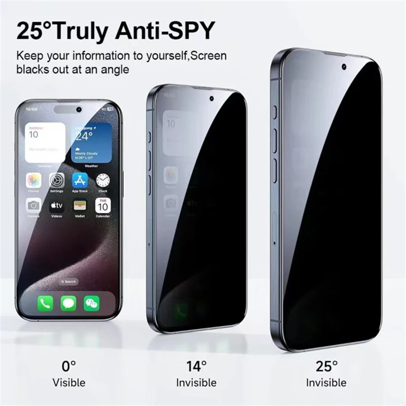 Anti-Peep Tempered Glass, HD Tempered Glass for IPhone 16 15 14 13 Pro Max Full Coverage Privacy Screen Protector.