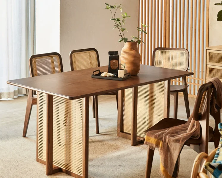 Japanese-style Eco-Friendly Durable Dining Set Ash Wood Table Chairs Commercial Solid Wood Bench Retro Minimalist Design