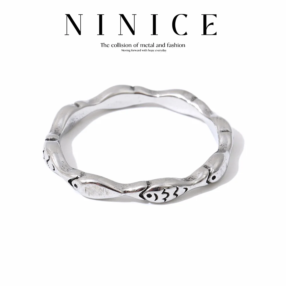 NiNice – bague en acier inoxydable, poisson mignon, Design à la mode, sélection de personnalité porte-bonheur exquise, bijoux cadeau