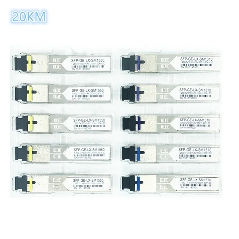 SC SFP-Glasfasermodul 1,25 G SC 20 km 1310/1550 nm optisches Einzelfaser-SFP-Transceiver-Modul für ONU OLT5-Paarkompatibilität