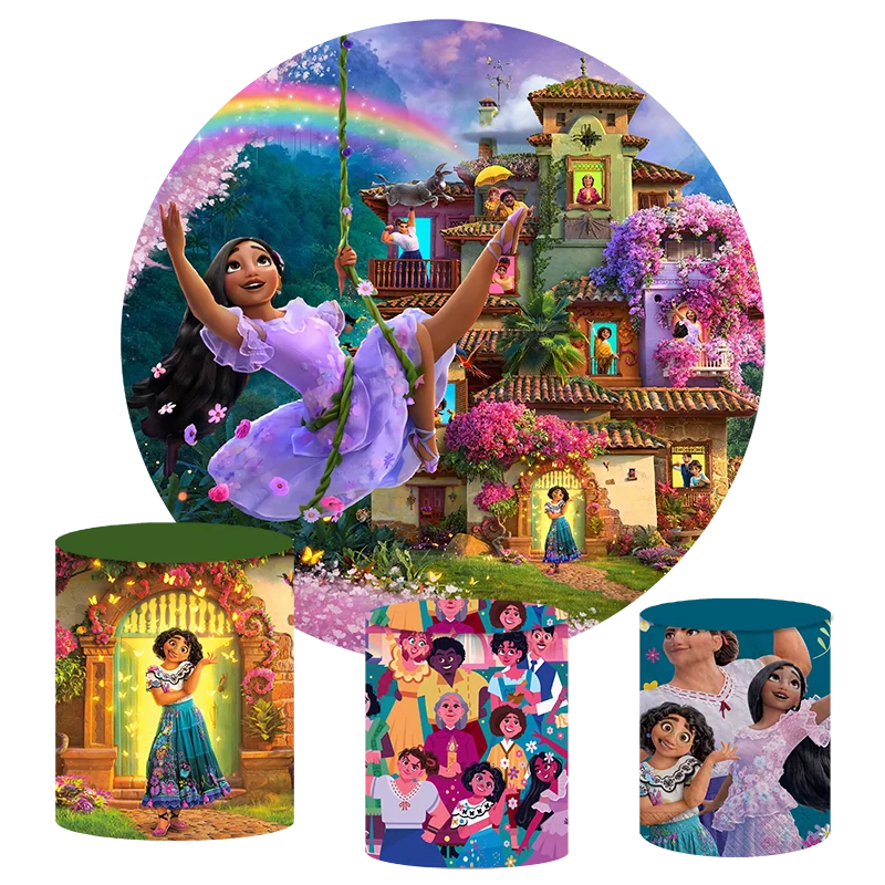 Encanto Birthday Party Supplies Round Backdrop Cover Cartoon Kids Happy Birthday Magical Princess Mirabel Encanto Birthday Decor