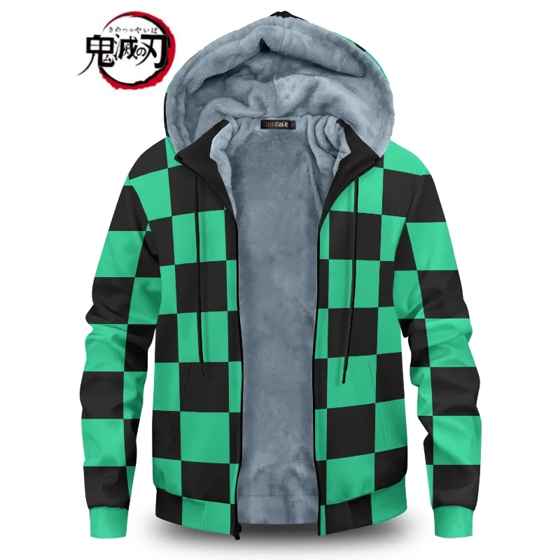 

New Demon Slayer Anime Velvet Thick Warm Winter Oversized Hoodie Coat Zip Up Sweatshirt Winter Top Plus Size Coat Plush Jackets