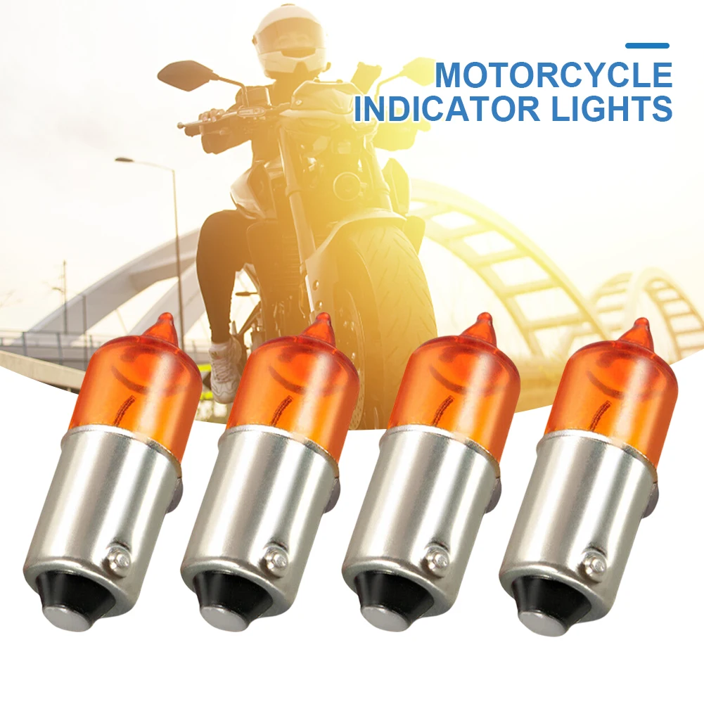 Amber 4Pcs Motorcycle Turn Signal Bulb Super Bright Scooter Indicator Bulb 12V 6W for Motorbike Scooter Automobile