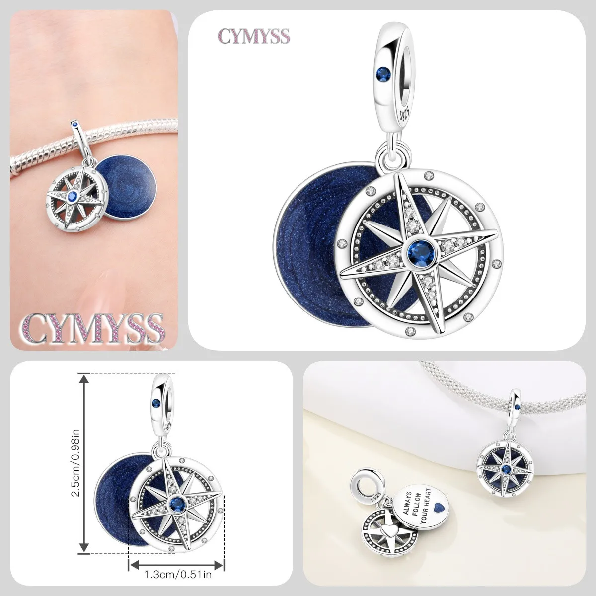 925 Sterling Silber Stern Niedlicher Mond Schlafmützen-Anhänger Charms Passend für Halskette Armband DIY Schmuck Perfektes Party-Geschenk-Accessoire – Detail 11