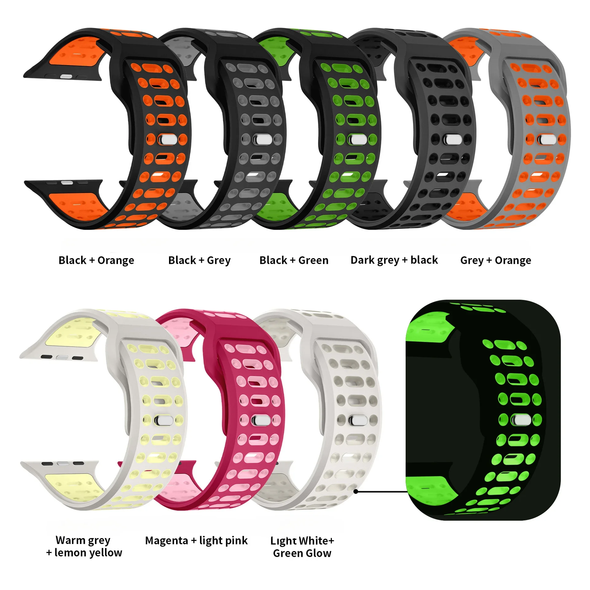 Silicone Band for Apple Watch Ultra 2 49mm 46mm 45mm 44mm 42mm Two-Color Bracelet Correa Iwatch Series 10 9 8 7 6 5 3 SE Strap