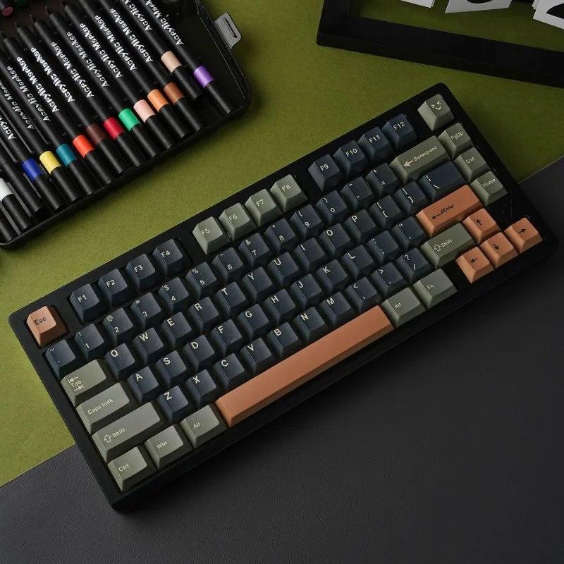 Dark Green Theme Keycaps Set Customized PBT Sublimation Cherry Profile Keyboard Cap 137keys for Mechanical Keyboard Accessories