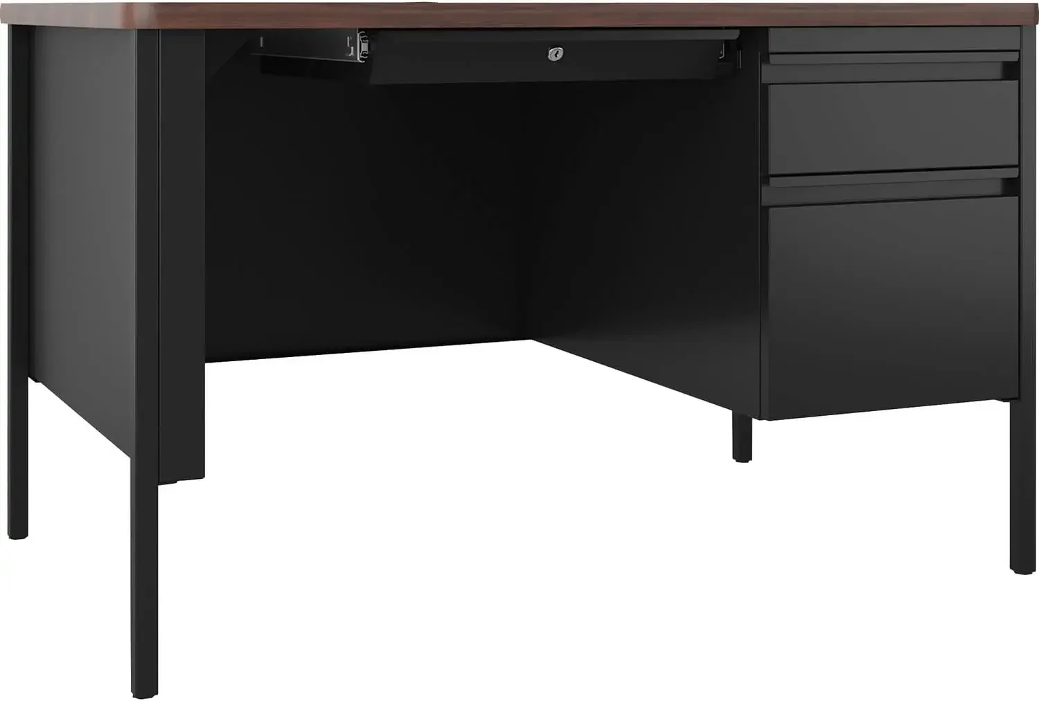 Lorell Fortress Series Walnut Top Teacher's Desk Durable high-performance laminate stops a t-mold edge corner desk office desk