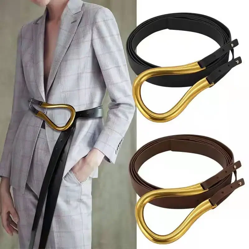 New Personalized Double Waist Bandwidth Waist Cover Retro Fashion Style Daily Matching Coat Women Belt Horseshoe U-shaped Buckle