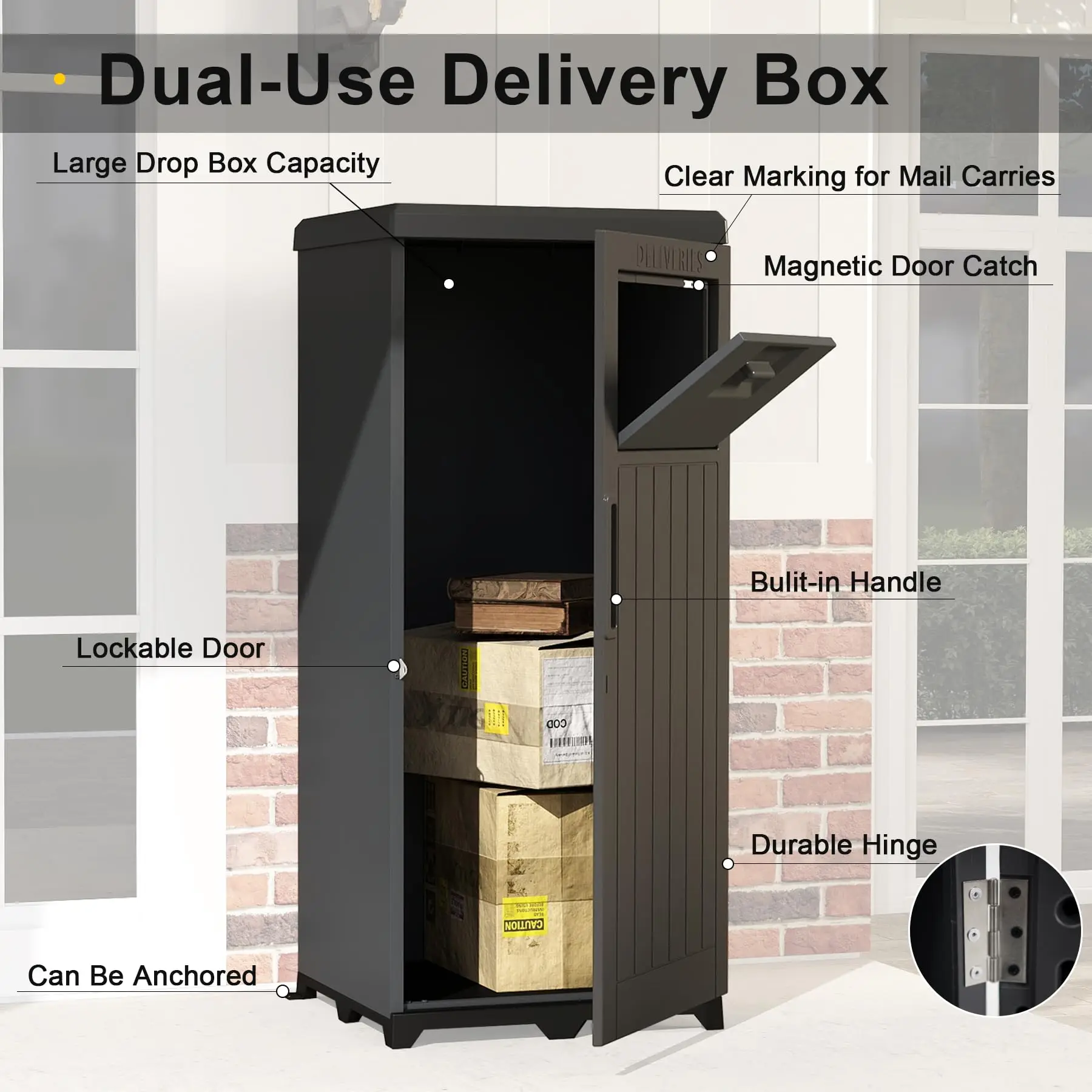 Outdoor Large Parcel Delivery Box With Lock Waterproof Resin Anti-Theft Drop Box For Porch Curbside Home Package Storage