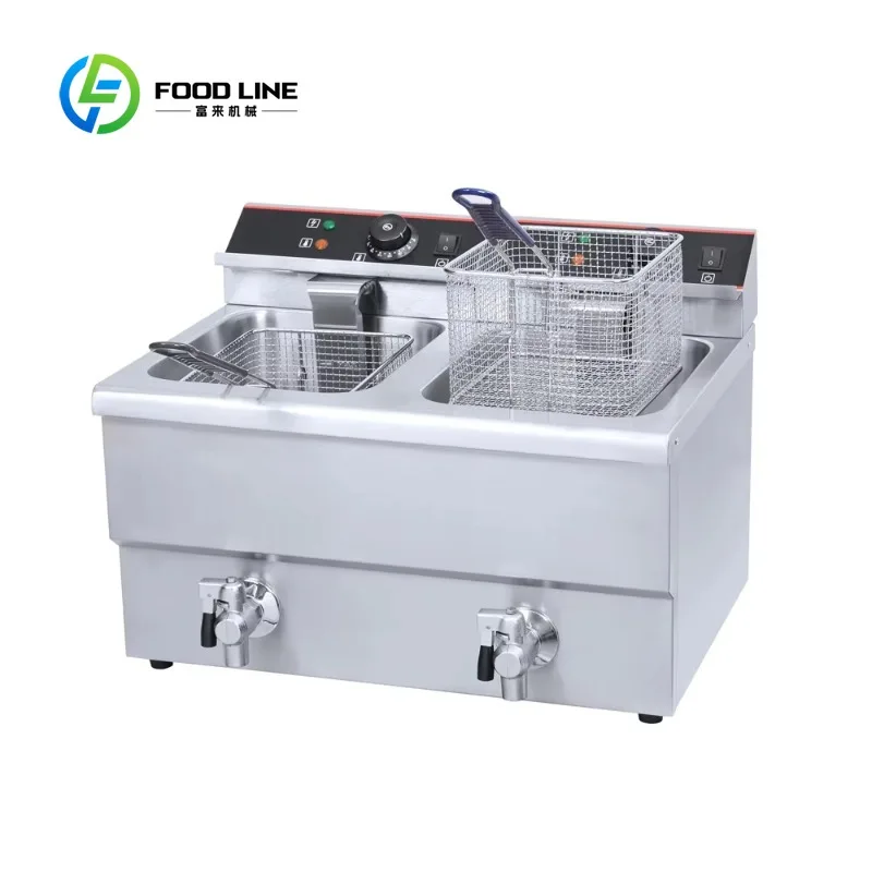 Customized size Commercial 2 Slot 2 Basket Electric Fryer Stainless Steel Double Basket Fryer