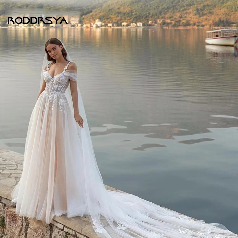 RODDRSYA Boho abiti da sposa a-line spalline senza spalline Appliques con perline abito da sposa per le donne Vestidos De Noiva