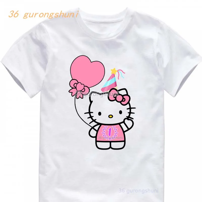 T Shirt For Girls Clothes cartoon hello cat Children clothing kids boy Tshirt 4 5 6 birthday baby Girl clothing Graphic T Shirts