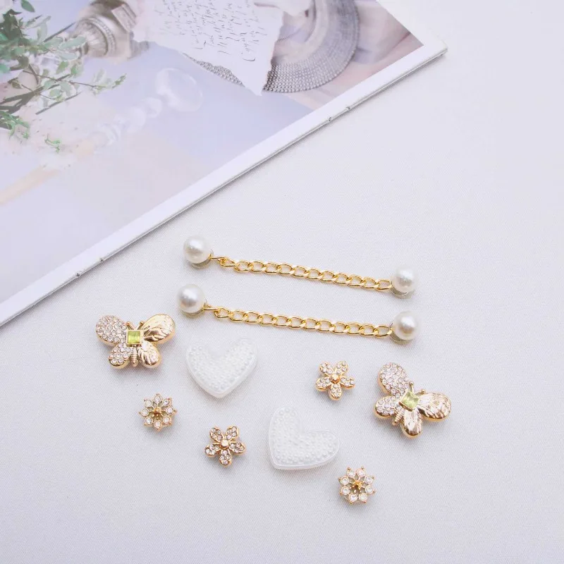 Shoe Charms for Clogs Silver Color DIY Accessories Cute & Edgy Butterfly Pearl Chains Flower Animals Decor Fashion for Sandals
