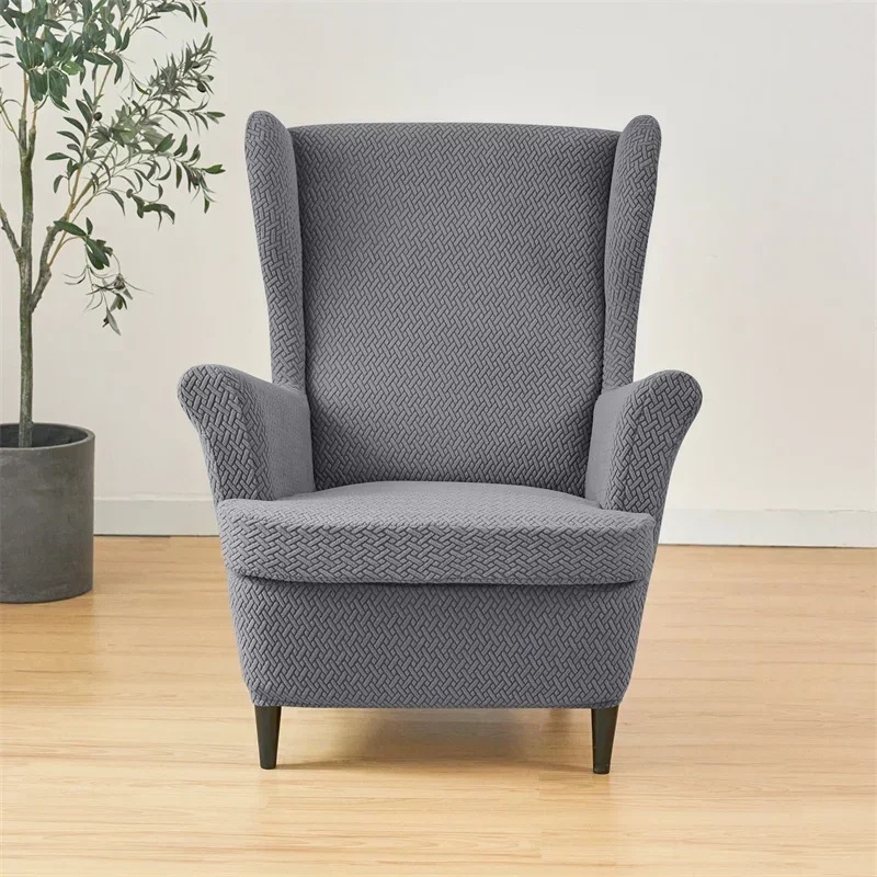 2 teile/satz Jacquard Flügel Stuhl Abdeckungen Einfarbig Stretch Wingback Sessel Schonbezüge Anti-schmutzige Möbel Protector Dekor – Detail 16