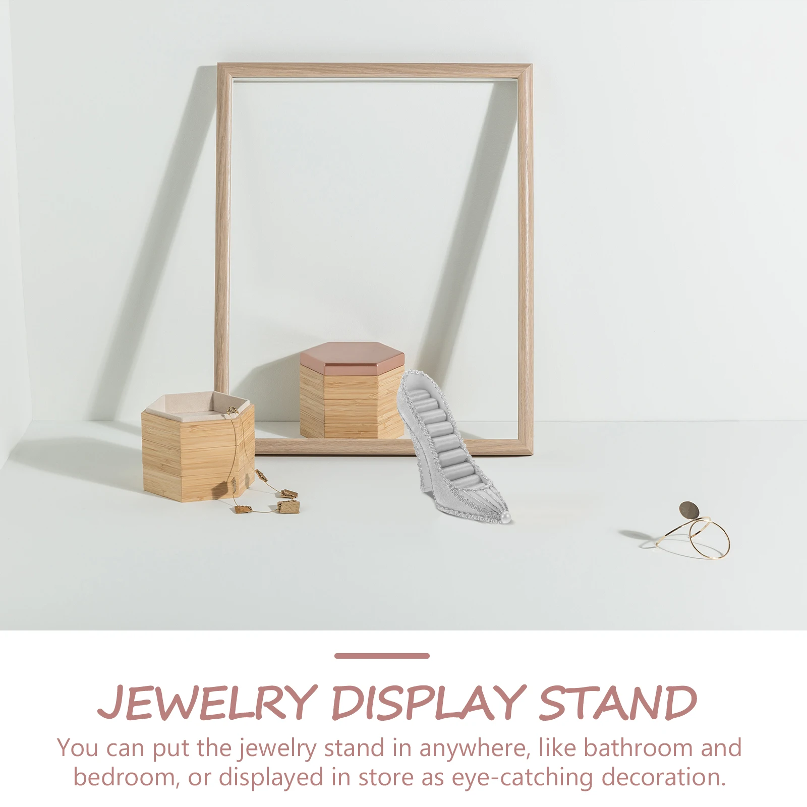 

High Heel Jewelry Display Stand Grey Resin Shoe Ring Holder Necklace Hanger Compact Size Desk Decor organizer for Women