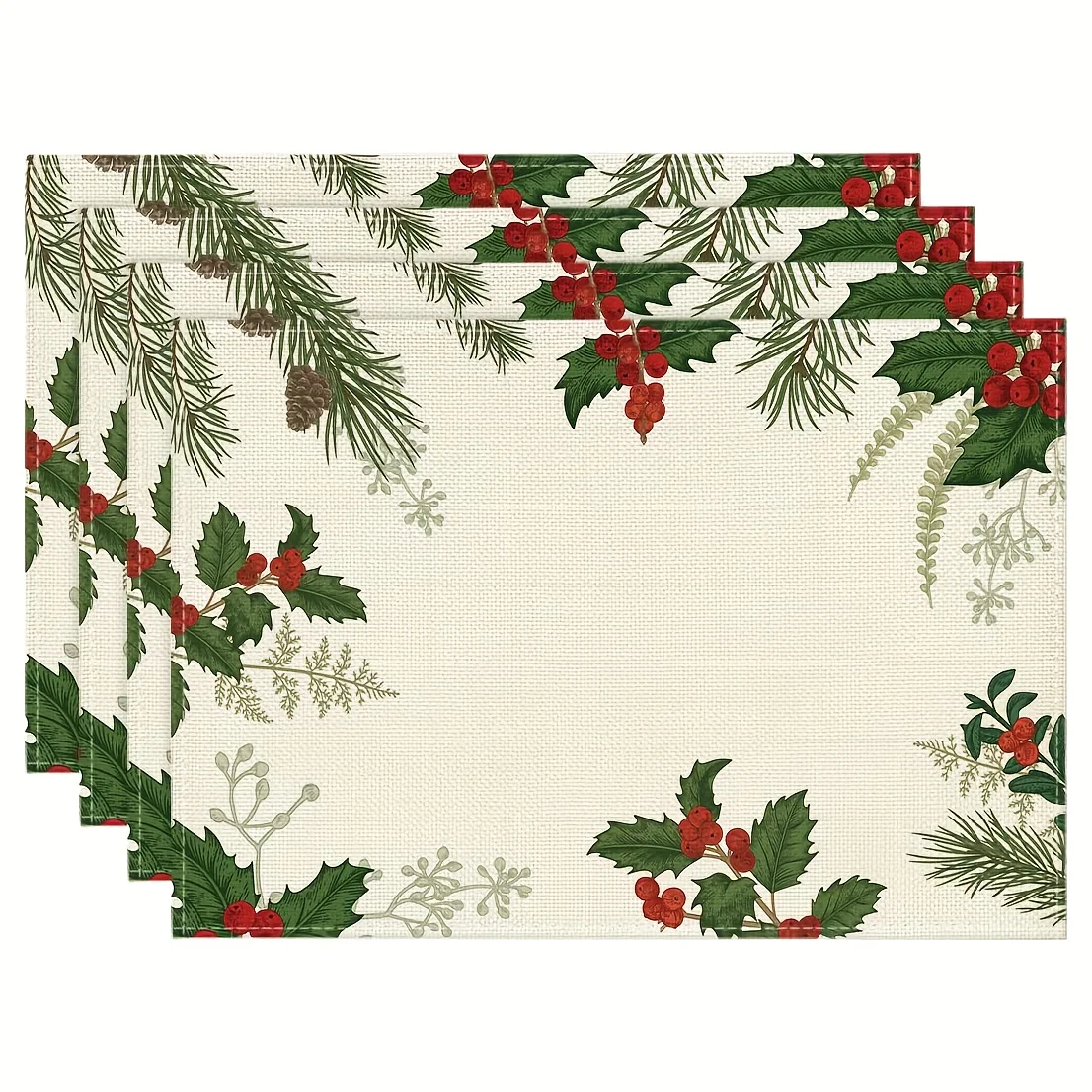4/6/8pc Merry Christmas Pink Car Tree Linen Placemats Festive Holiday Kitchen Dining Table Decor Washable Heat Resistant