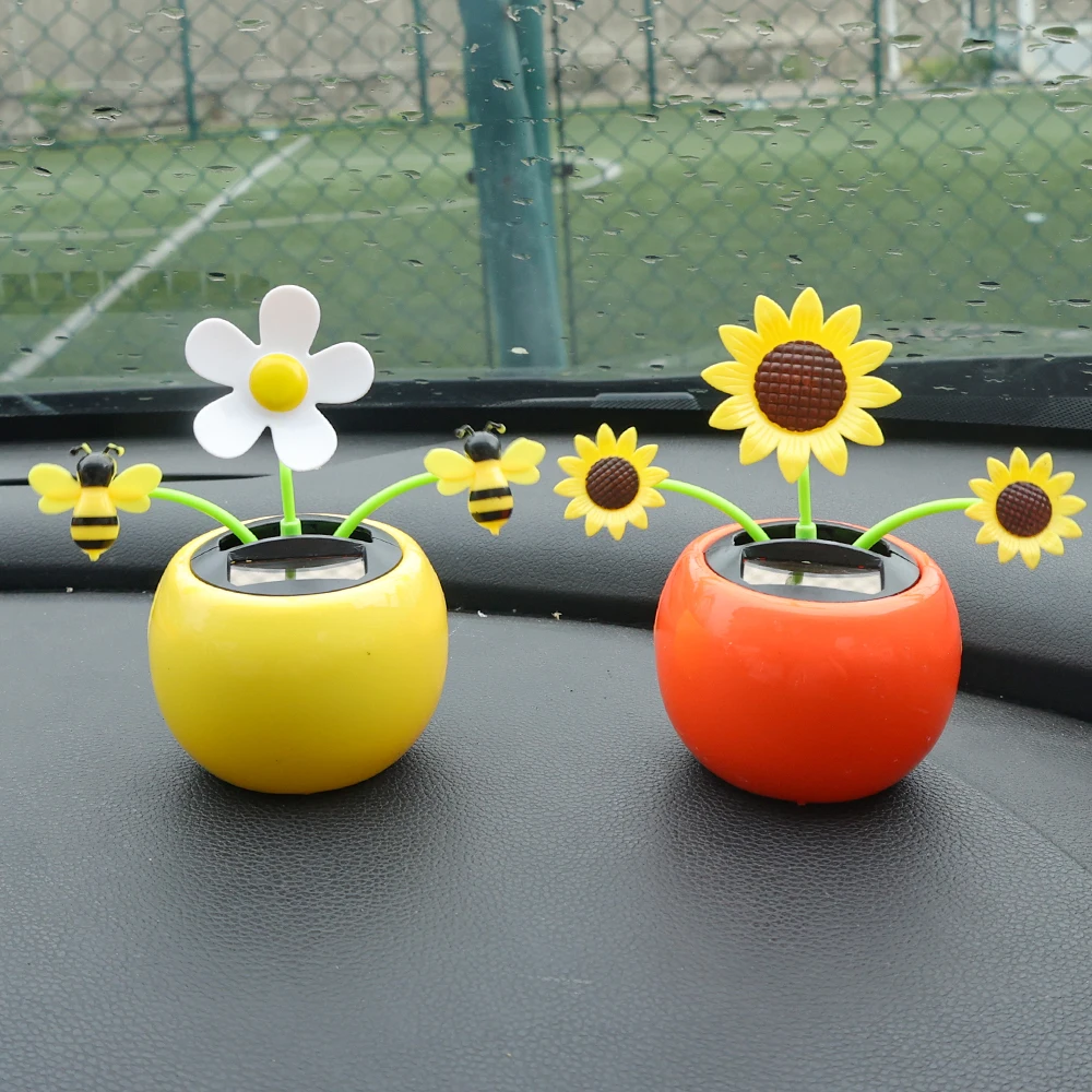Flor Solar Bailarina Con Cabeza Movible – Set De 4 Adornos Para Coche, Escritorio Y Hogar