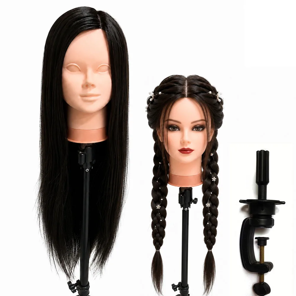 Long Straight Hair Mannequin Head for Hair Style Makeup Hairdresser Manikin Head Braiding Styling Mannequin Head (26 inch)