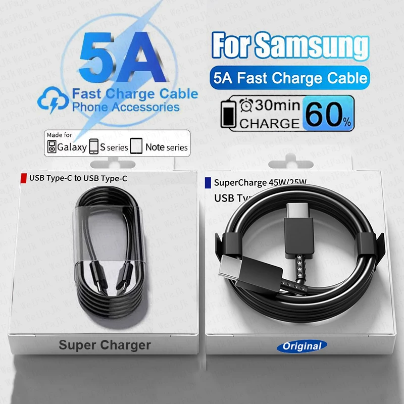 

Original 5A 45W Type C Fast Charging Cable For Samsung Galaxy S22 S23 S24 S21 Ultra S20 FE S10 Note Plus A71 A80 Usb C Charger