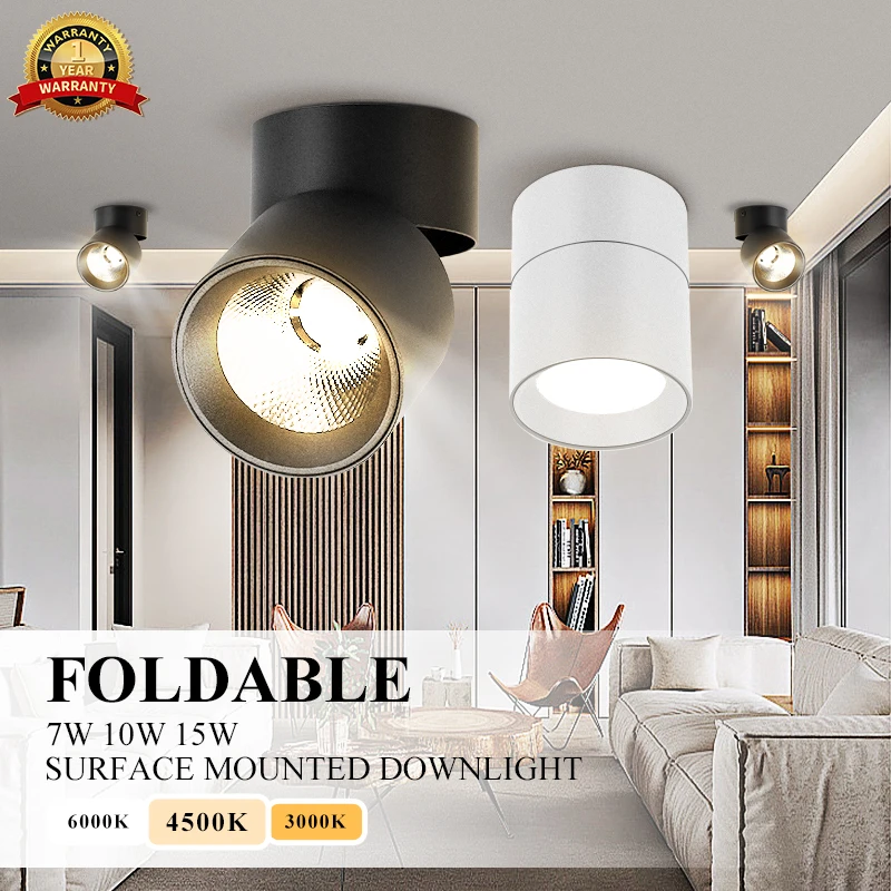 Foldable LED Lights COB 3Colors Ceiling Light Spot For Home Passage Bathroom Kitchen Room Decor Lights Fixture 7W~15w Downlight