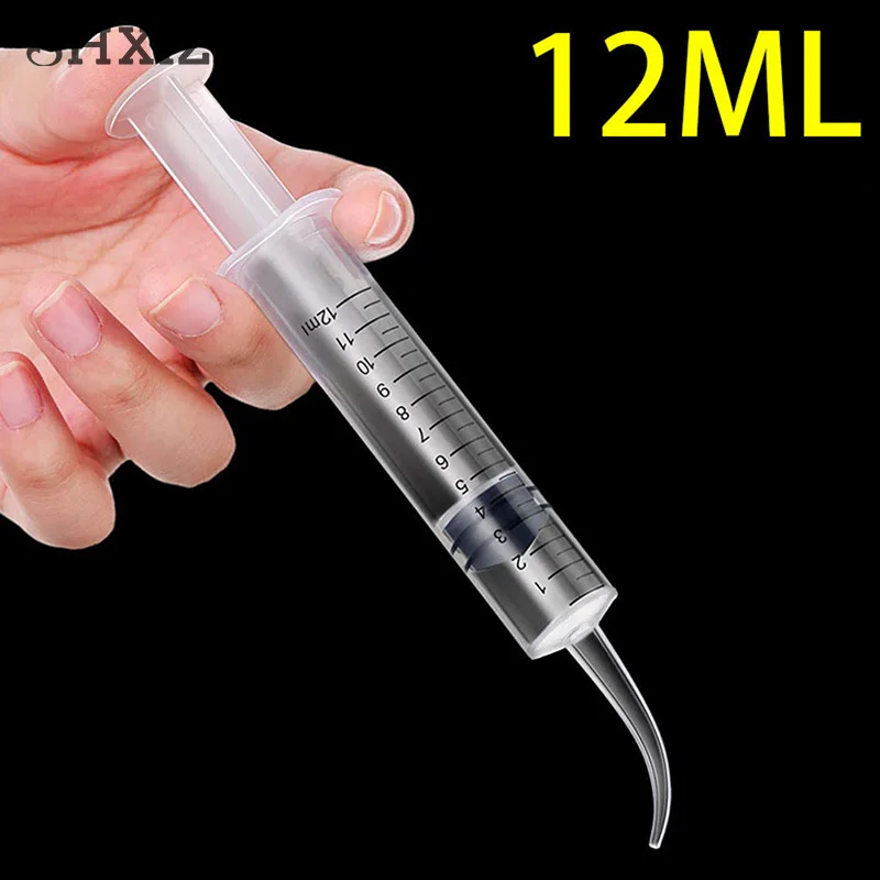 2pcs Clear Disposable Dental Irrigation Syringe With Curved Tip Dental Kit Tooth Transparent Whitening Dental Instrument 12ml