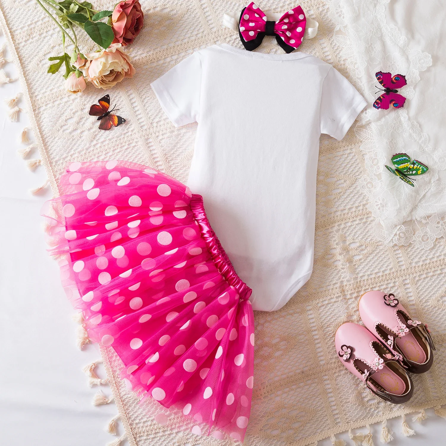 0-18M 1st Birthday Baby Girl Clothes Set Infant Newborn Toddler Dress Letter Romper Ruffle Tulle Skirts Headband Outfit Summer