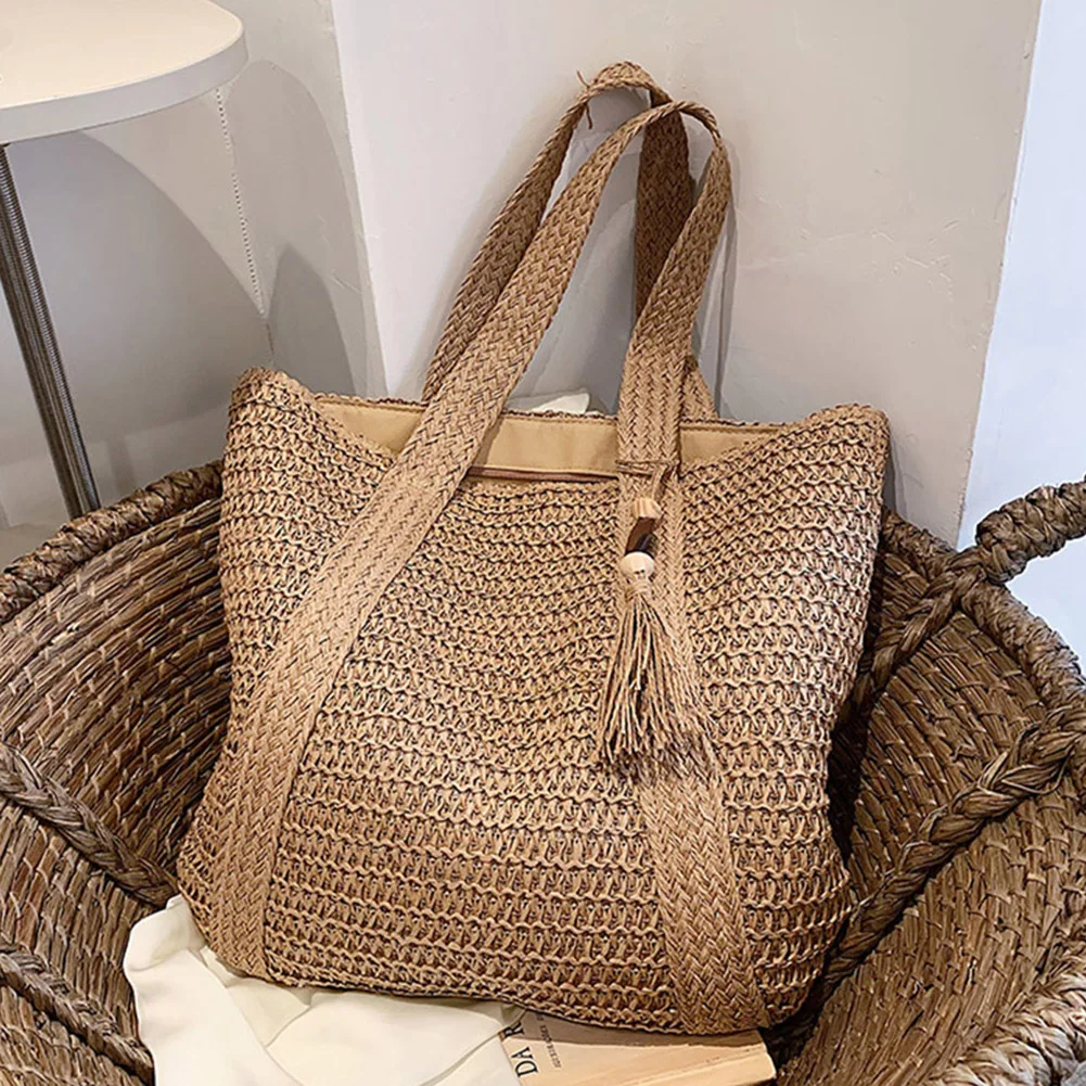 Elegant Women Straw Woven Handbag Summer Beach Casual Tote Top-Handle Bags Large Capacity Fashion Ladies Bohemian Shoulder Bags