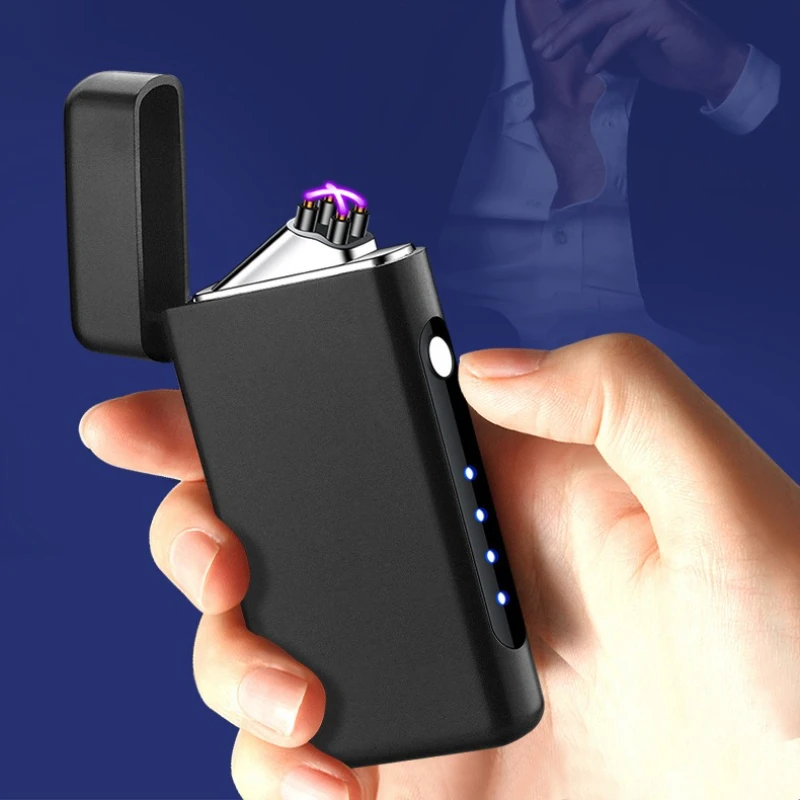 Type-C Rechargeable Dual Arc Pluse Lighters, Windproof Portable Electric Lighters with LED Battery Display for Smoking Cigarette