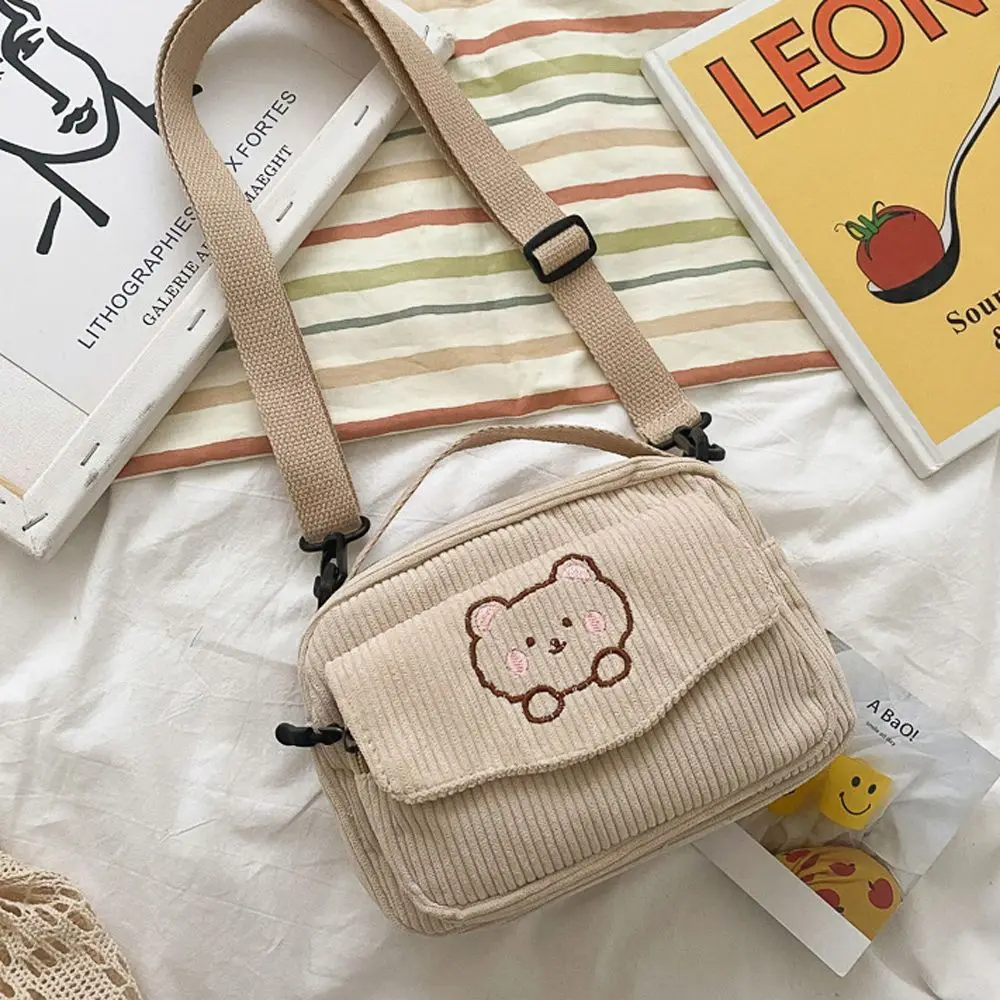 Traveling Small Shopping Bear Pattern Zipper Solid Color Women Handbag Mobile Phone Bag Messenger Bag Canvas Bag