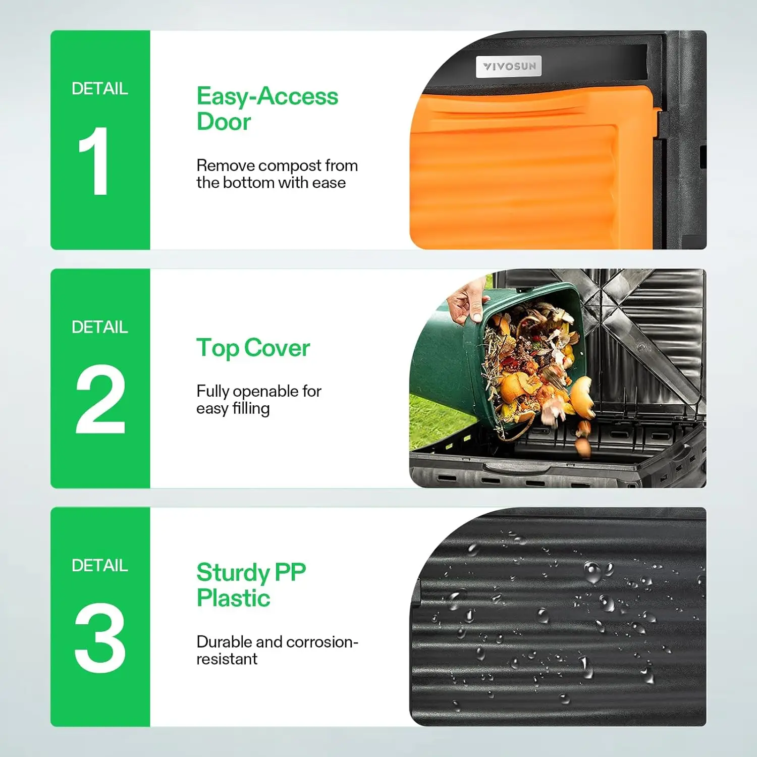 Outdoor Compost Making, Heavy-Duty Plastic, Black, 80 Gal Easy Assembling Compost Barrel